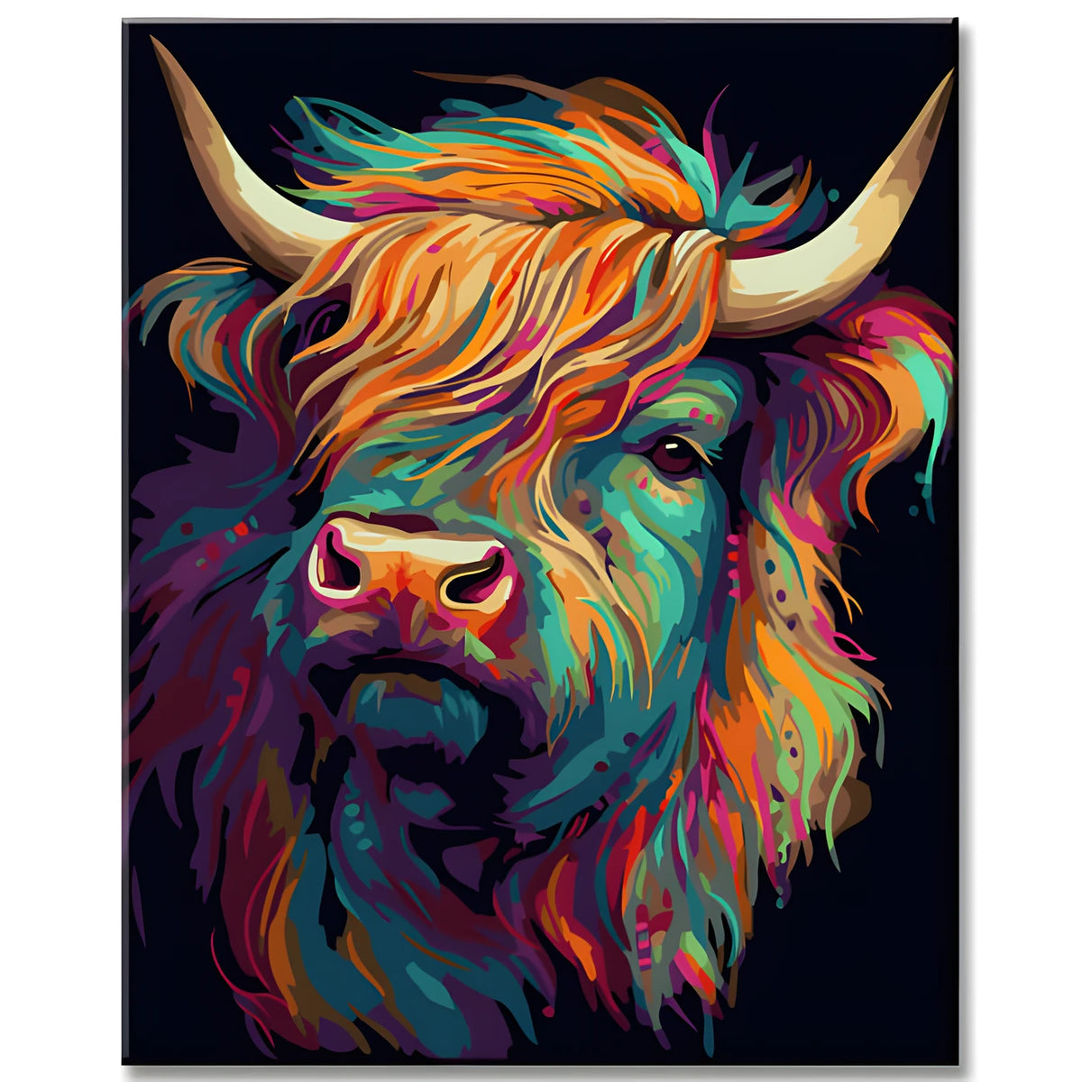 Paint by numbers highland cow in vibrant colors