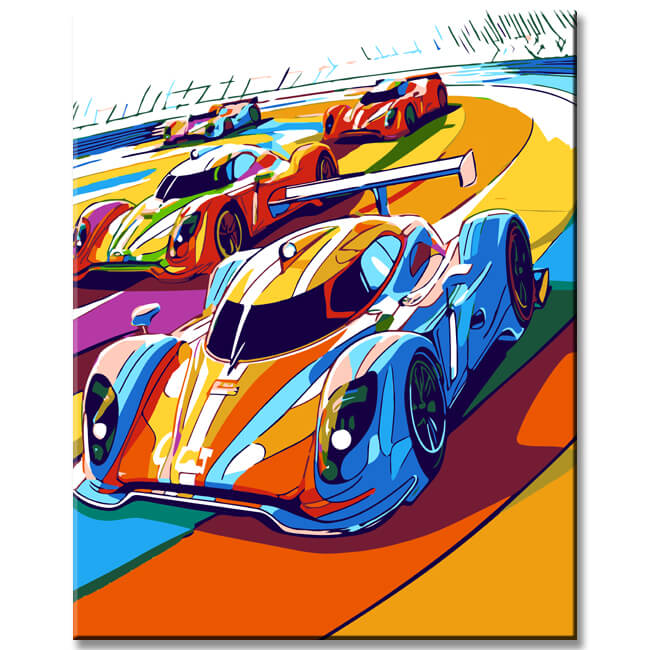 Racing cars on the racetrack - painting by numbers