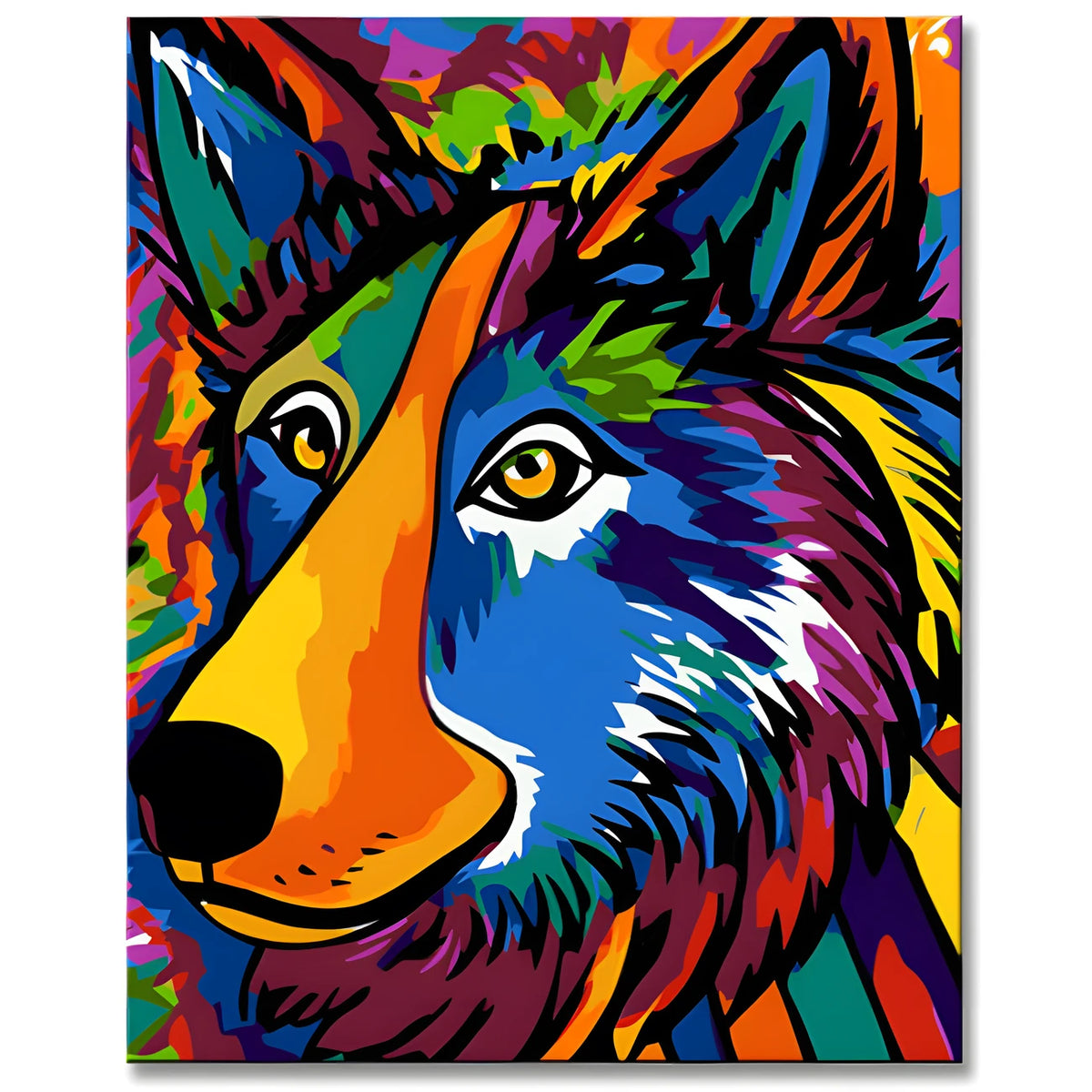 Paint by Numbers: Colorful Wolf in Picasso's Style