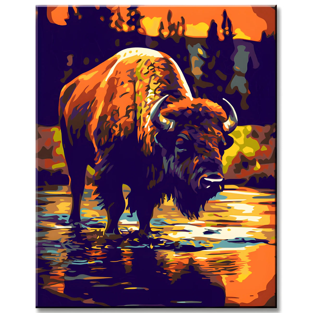 Paint by numbers of bison drinking water