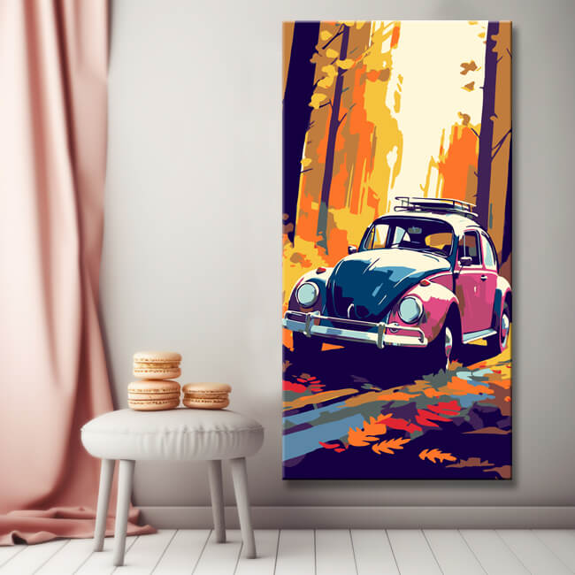 VW Beetle in the forest - painting by numbers
