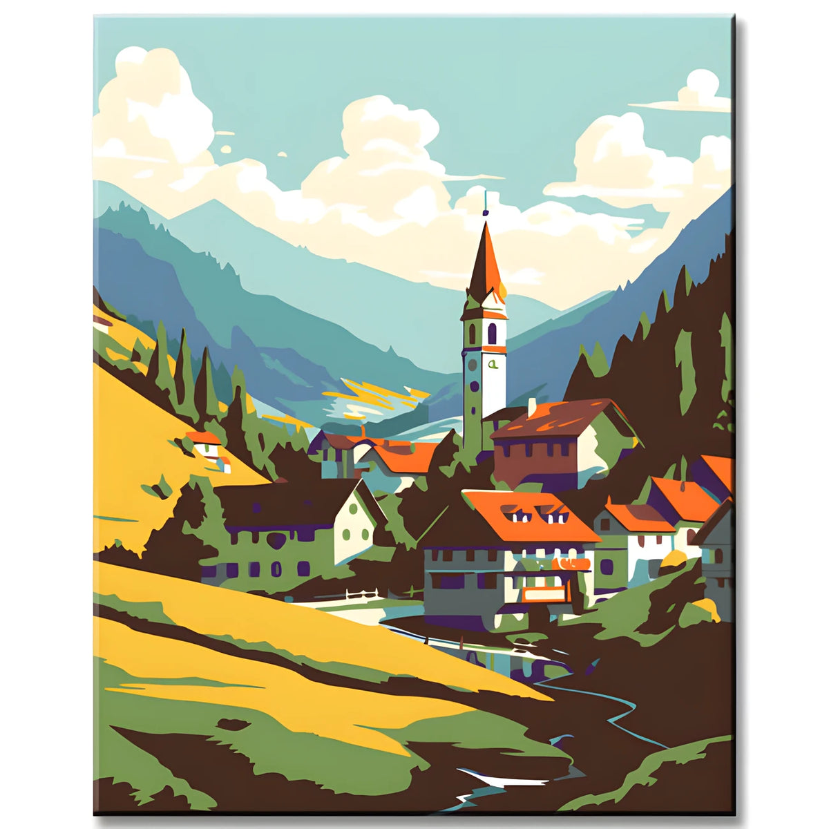 Paint by numbers mountain village in Austria