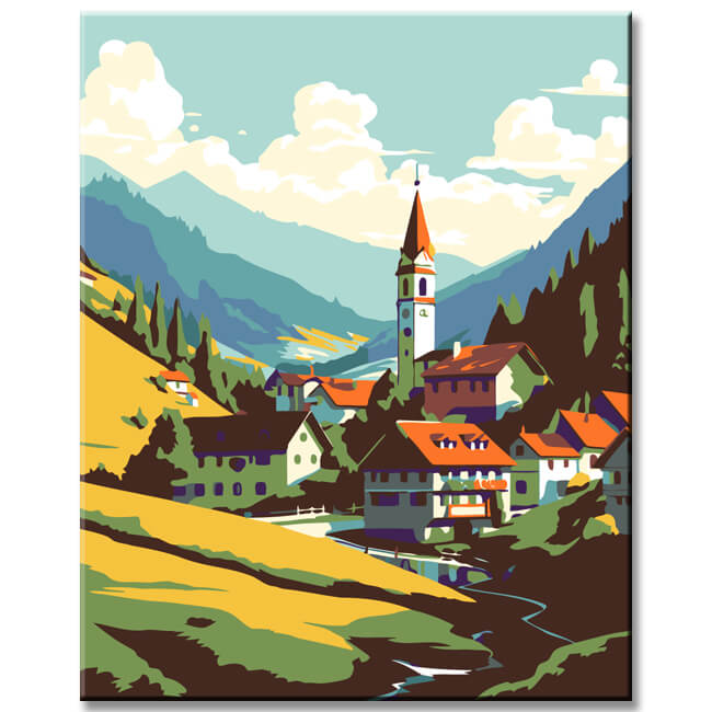 Painting by Numbers Mountain Village in Austria