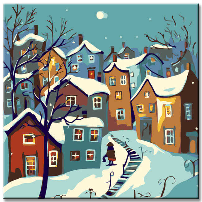 Paint by Numbers Colorful Houses Painting in Winter