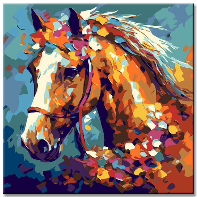 Paint by numbers horse painting with flowers