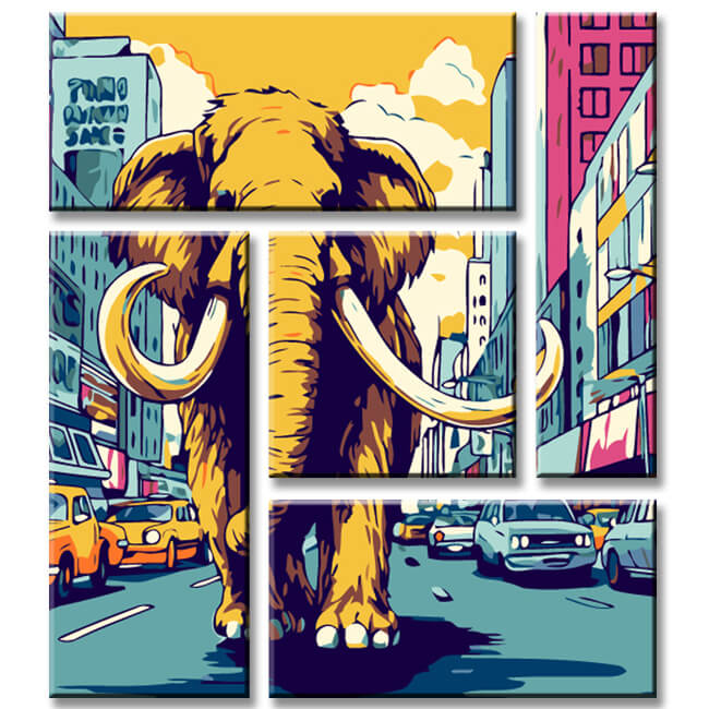 Painting by Numbers Colorful Elephant in New York 5-Panel