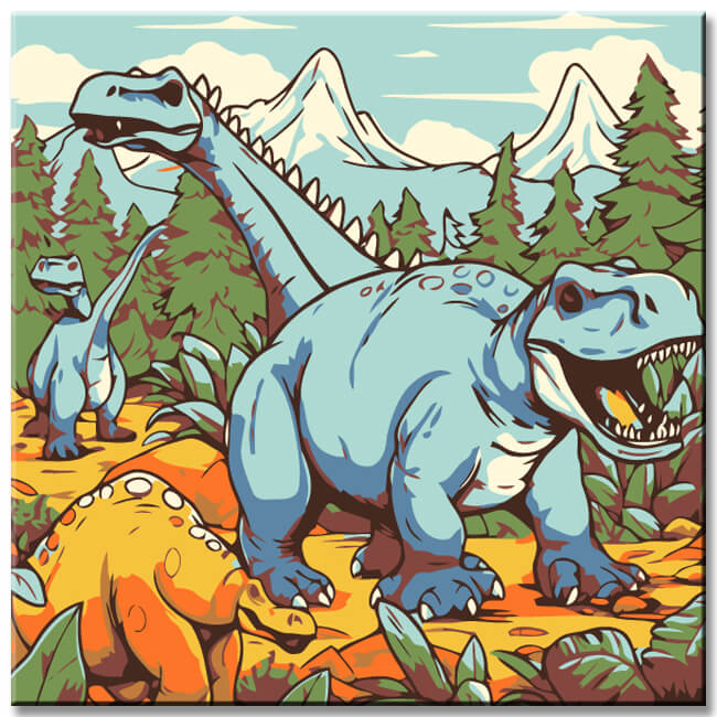 Painting by numbers for children: Dinosaurs in the park
