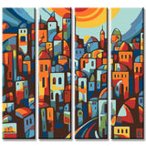 Painting by Numbers City in The Sunset 4-Panel