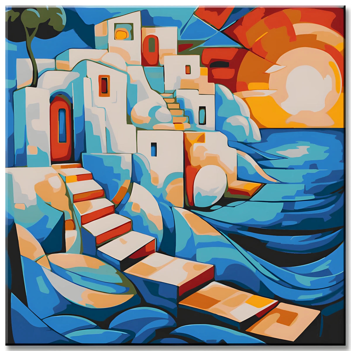 Cubist Abstract Village by the Sea I Paint by Numbers