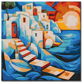 Cubist Abstract Village by the Sea I Paint by Numbers