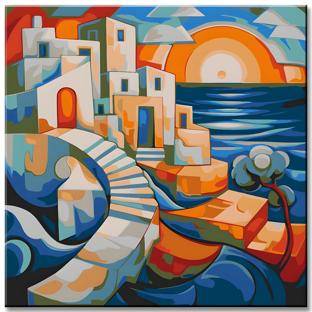 Cubist Abstract Village by the Sea II Paint by Numbers