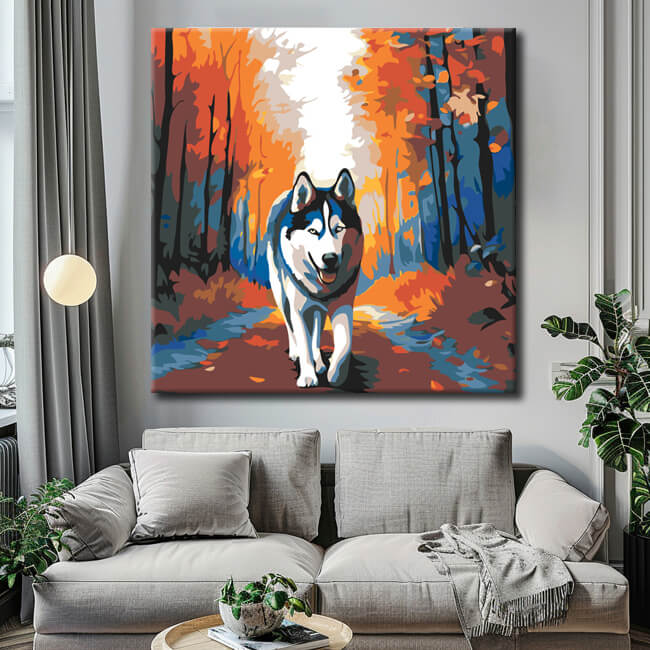 Painting by numbers Husky dog ​​in the forest