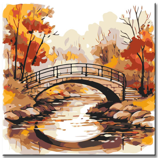 Painting by numbers bridge in landscape