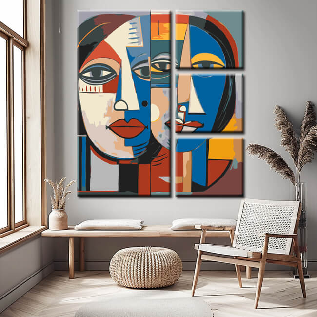 Painting by Numbers Cubism Faces 4-Panel