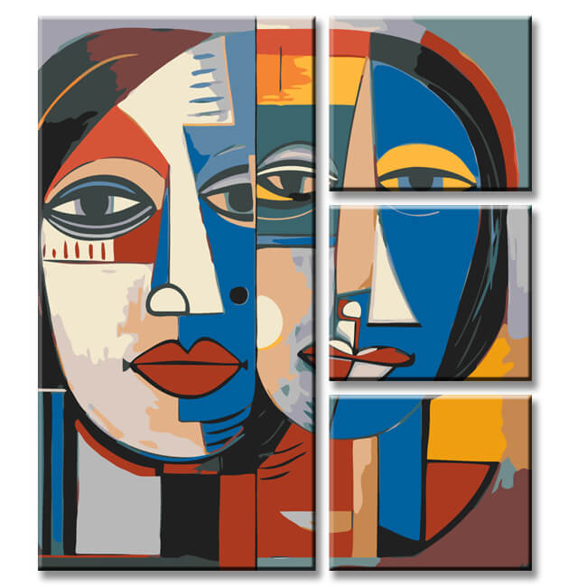 Painting by Numbers Cubism Faces 4-Panel