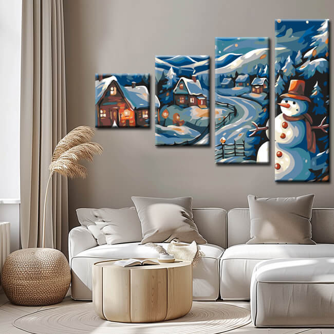 Painting by Numbers Winter Village 4-Panel