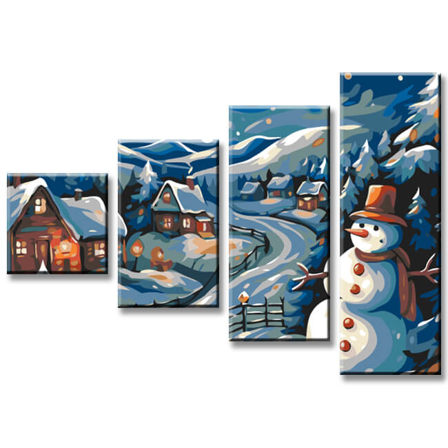 Painting by Numbers Winter Village 4-Panel