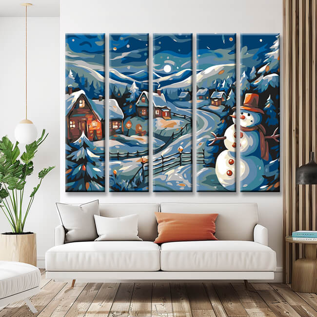 Painting by Numbers Snow Village 5-Panel