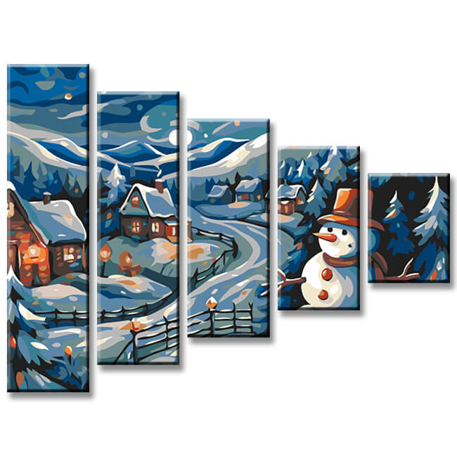 Painting by Numbers Winter Snow Village 5-Panel