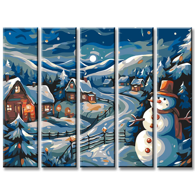Painting by Numbers Snow Village 5-Panel