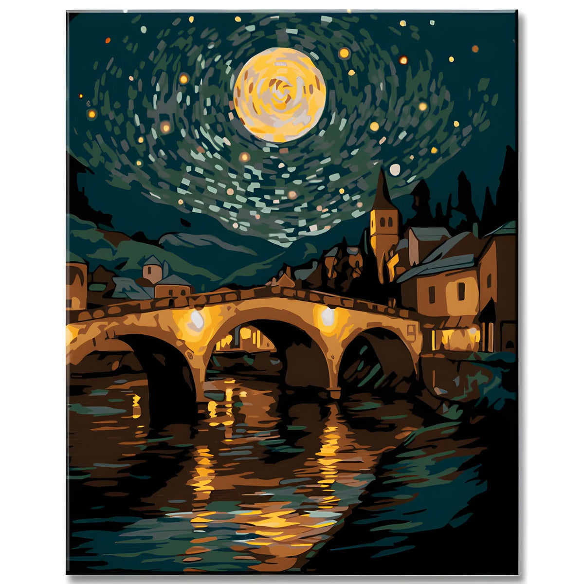 Romantic Night Bridge Painting by Numbers