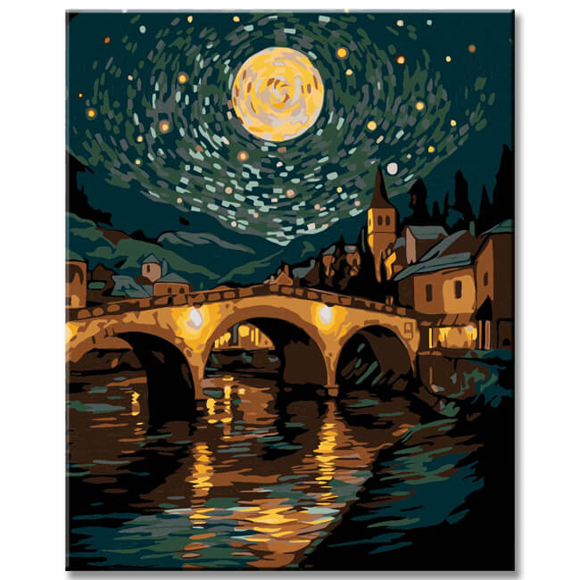 Romantic night bridge - painting by numbers