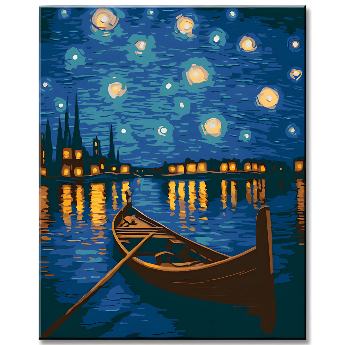 Rowing boat in starry night - Paint by numbers