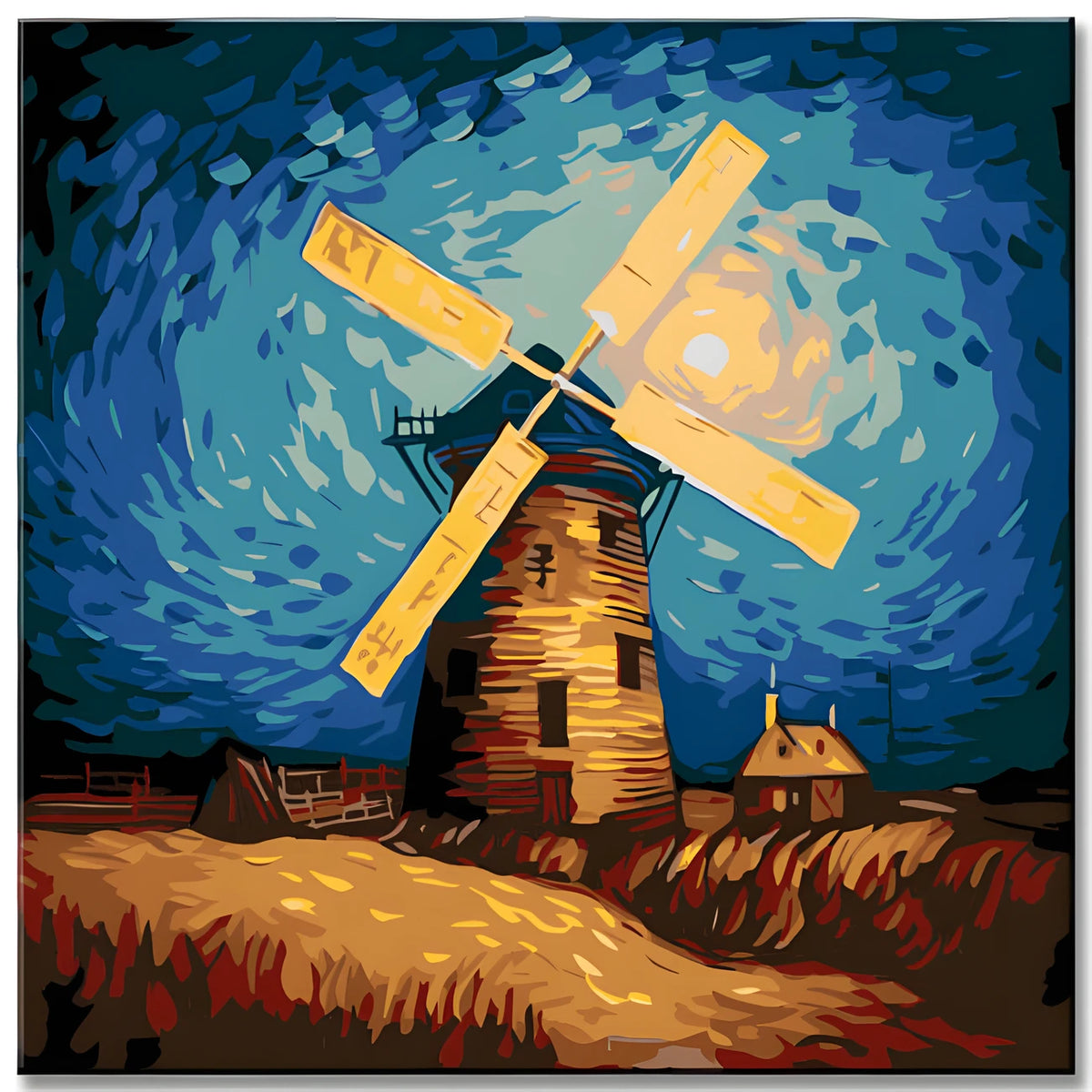 Van Gogh Inspired Blooming Windmill - Paint by Numbers