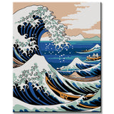 Image wall with Japanese cultural elements: Japanese Temple and Gemälde inspired by 'The Great Wells of Kanagawa', 3 parts