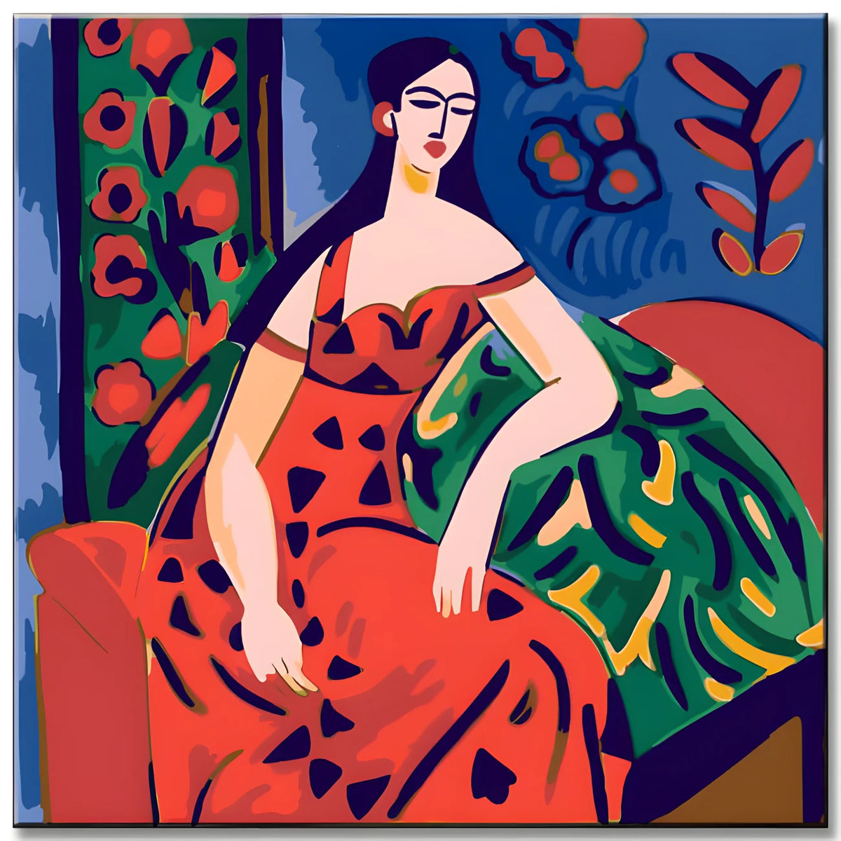 Paint by Numbers in Matisse Style: Woman in Red Dress