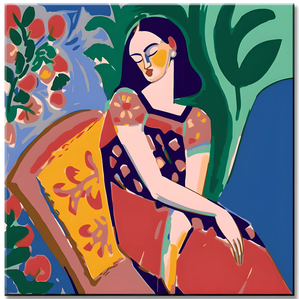 Woman with Flowers - Paint by Numbers in Matisse Style