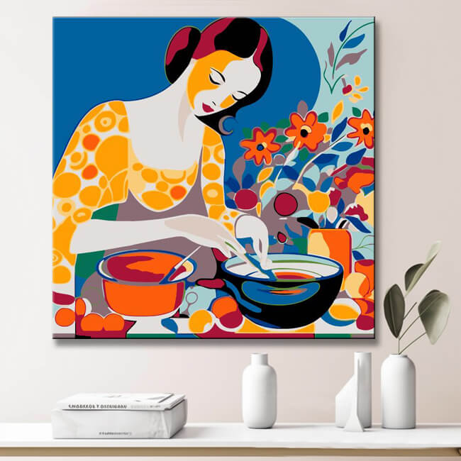 Young woman cooking - painting by numbers