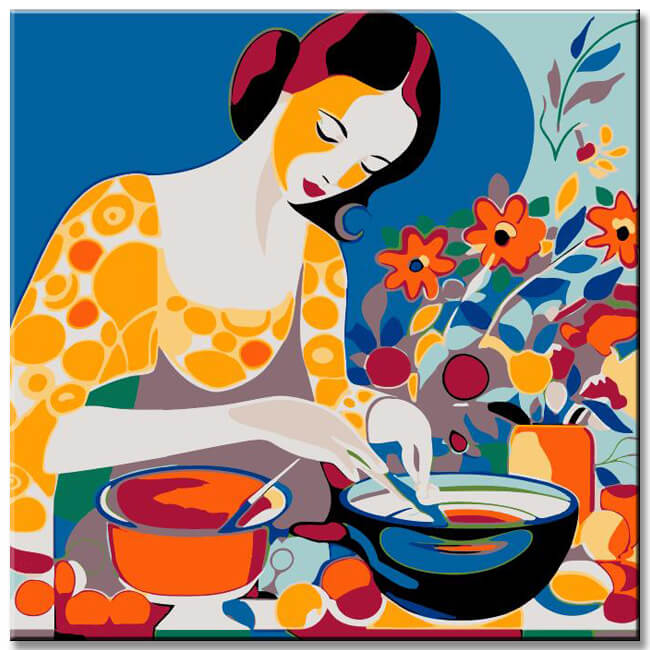 Young woman cooking - painting by numbers