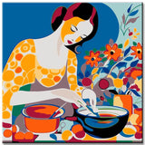 Young woman cooking - painting by numbers