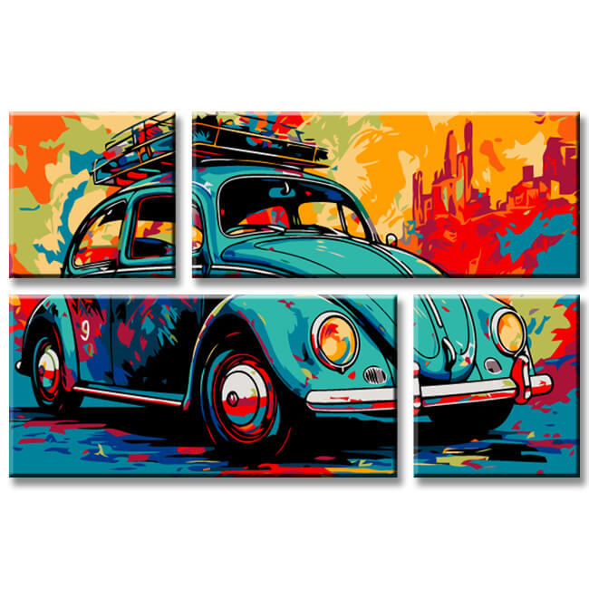 Painting by Numbers Illustration Volkswagen Beetle 4-Panel