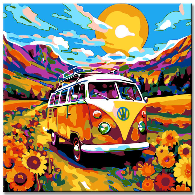 VW Bulli Flower Power Painting by Numbers