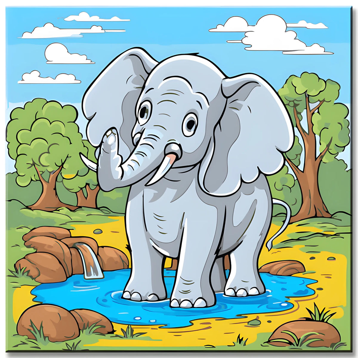 Elephant Children's Motif Painting by Numbers