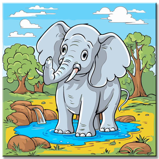 Elephant Children's Motif Painting by Numbers