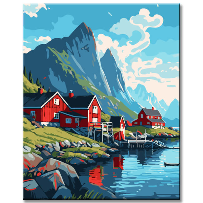 Norway Village Landscape Painting by Numbers