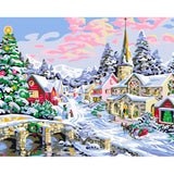 Painting by numbers village in winter