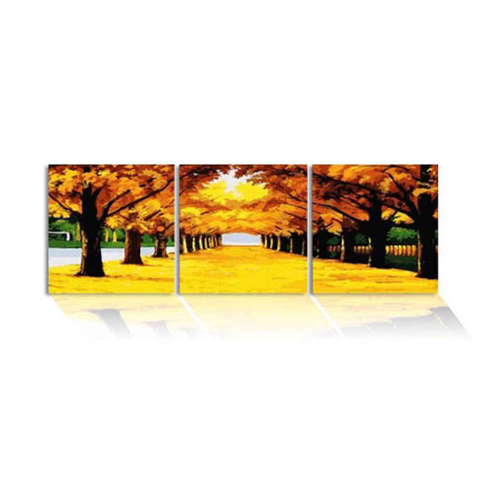 Painting by Numbers Autumn Alley in Sunset Triptych Landscape