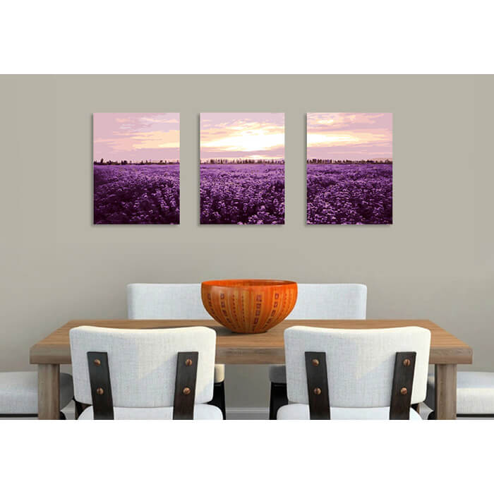 Painting by Numbers Lavender Field in The Sunset - 3-Panel