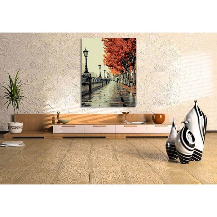 Painting by numbers Autumn avenue in the rain
