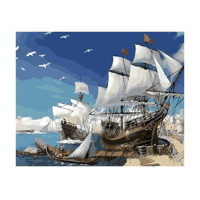 Painting by Numbers Sailing Ship in The Harbor