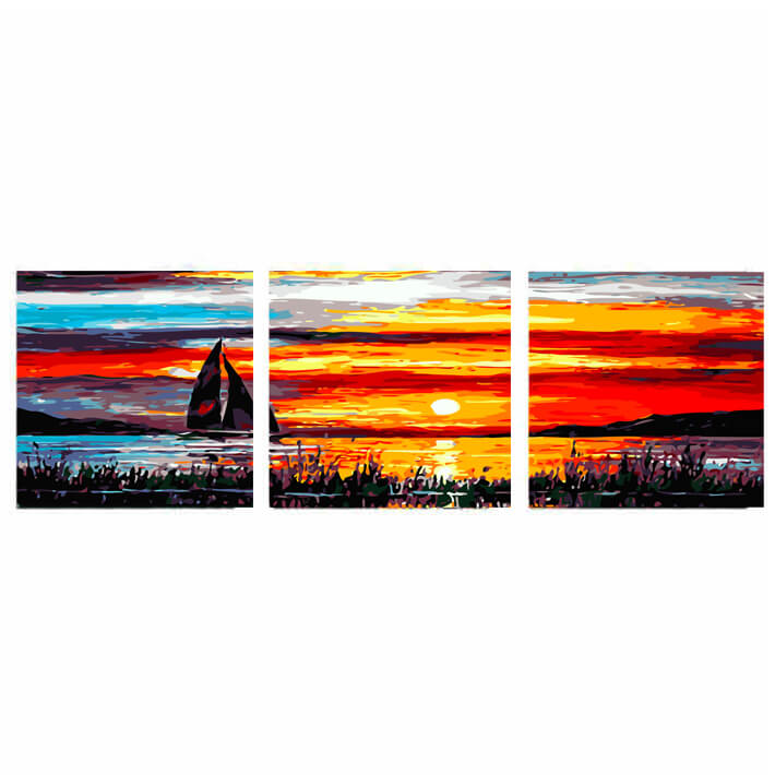 Painting by Numbers Sailing Boat in The Sunset - 3-Panel