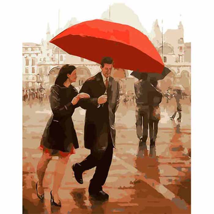 Painting by numbers loving couple under umbrella