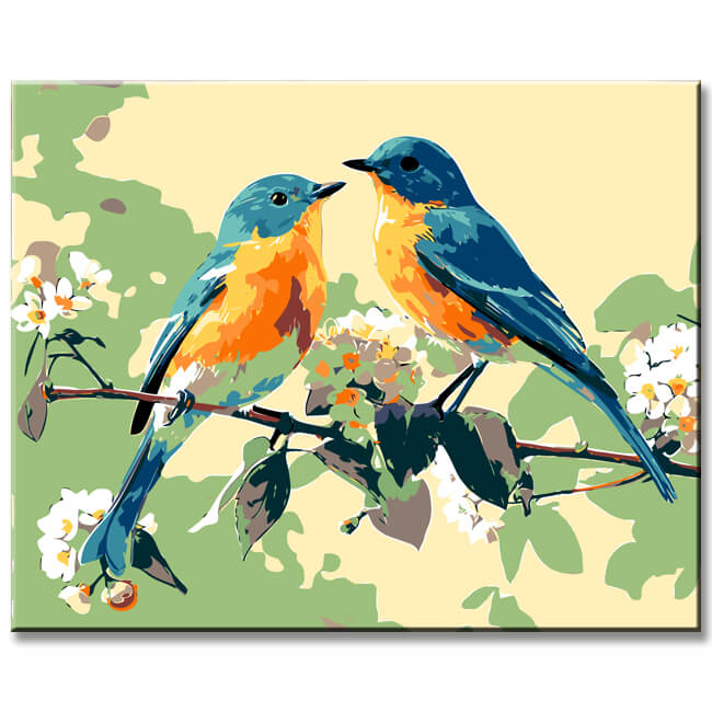 Painting by numbers birds on flower vine