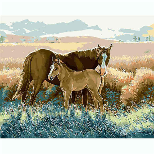 Painting by numbers horse and foal