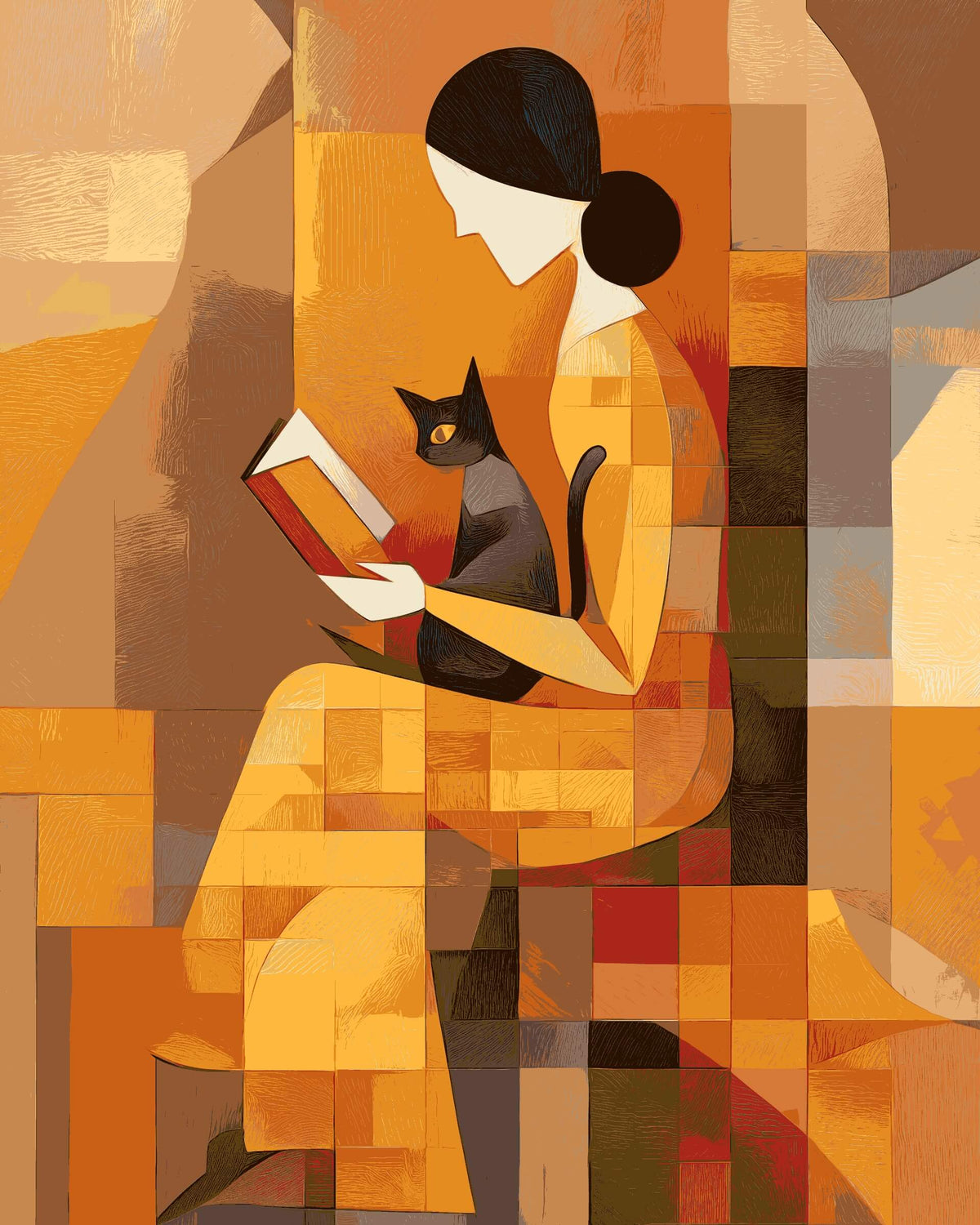 Painting by Numbers Pictures Woman with Cat Abstract