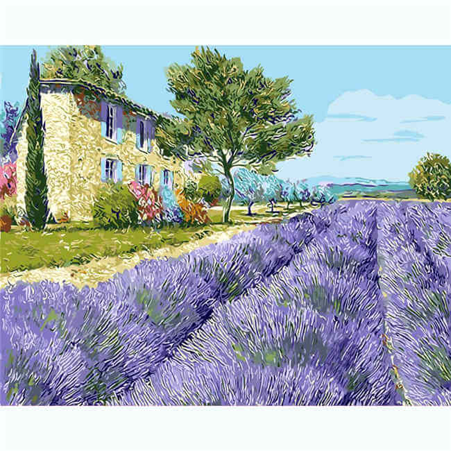 Painting by Numbers Flowers Lavender in Front of Homestead